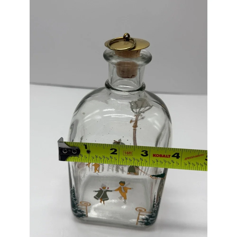 Holmegaard Christmas Decanter 1980s Danish Glass Ice Skating Scene Brass Stopper